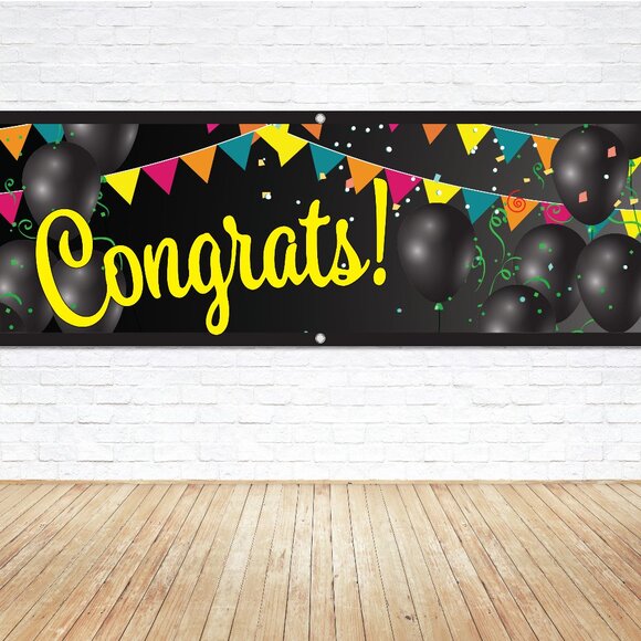 CONGRATS Congratulations 6ft. Vinyl Banner Sign Graduation Birthday Celebration - Picture 1 of 6